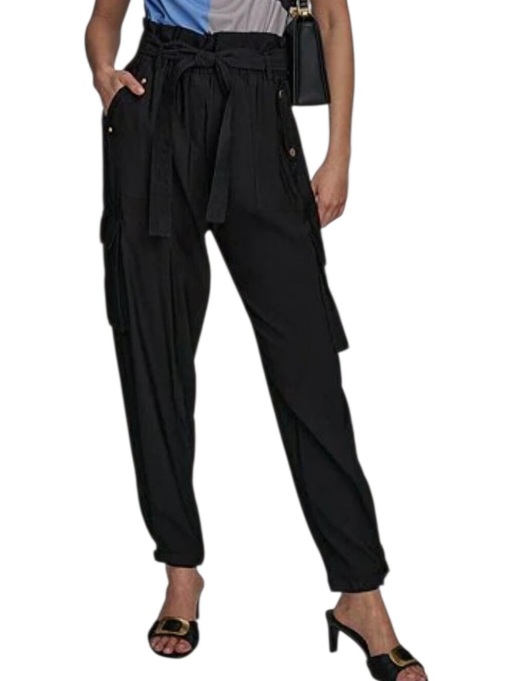 Donna Karan Belted High Rise Paperbag Waist Chic Streetwear Corpcore Cargo Pants